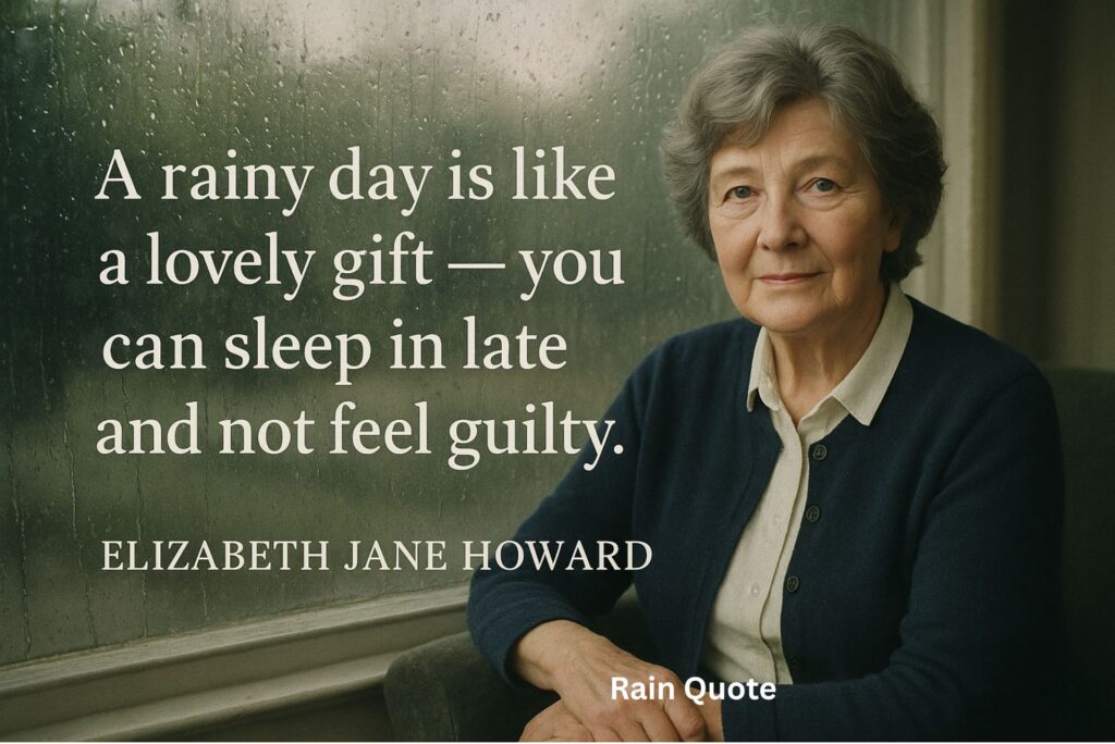 ”A rainy day is like a lovely gift — you can sleep in late and not feel guilty.”