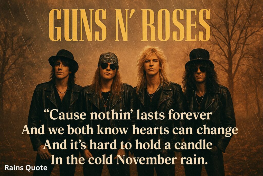 “’Cause nothin’ lasts forever
And we both know hearts can change
And it’s hard to hold a candle
In the cold November rain.”