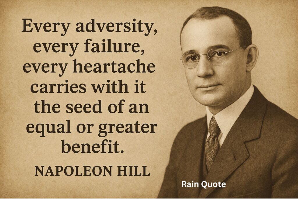 “Every adversity, every failure, every heartache carries with it the seed of an equal or greater benefit.”