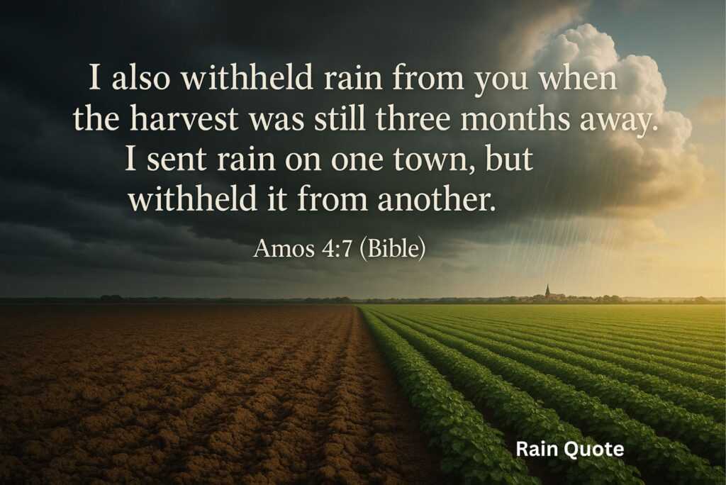 I also withheld rain from you when the harvest was still three months away. I sent rain on one town, but withheld it from another.”