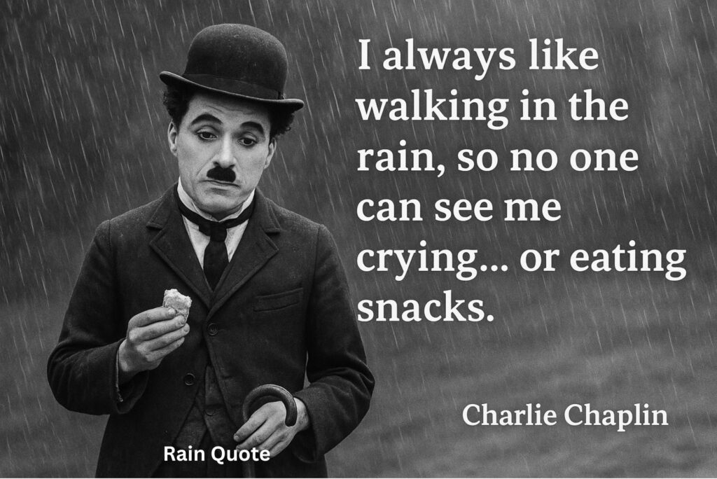 I always like walking in the rain, so no one can see me crying… or eating snacks.”