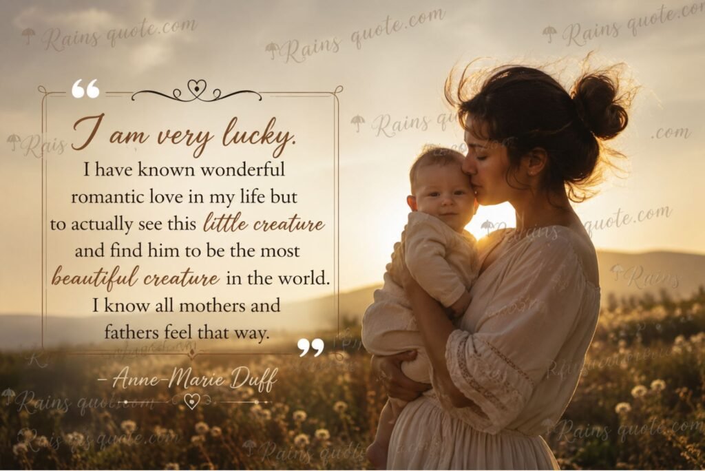 “I am very lucky. I have known wonderful romantic love in my life but to actually see this little creature and find him to be the most beautiful creature in the world. I know all mothers and fathers feel that way.”