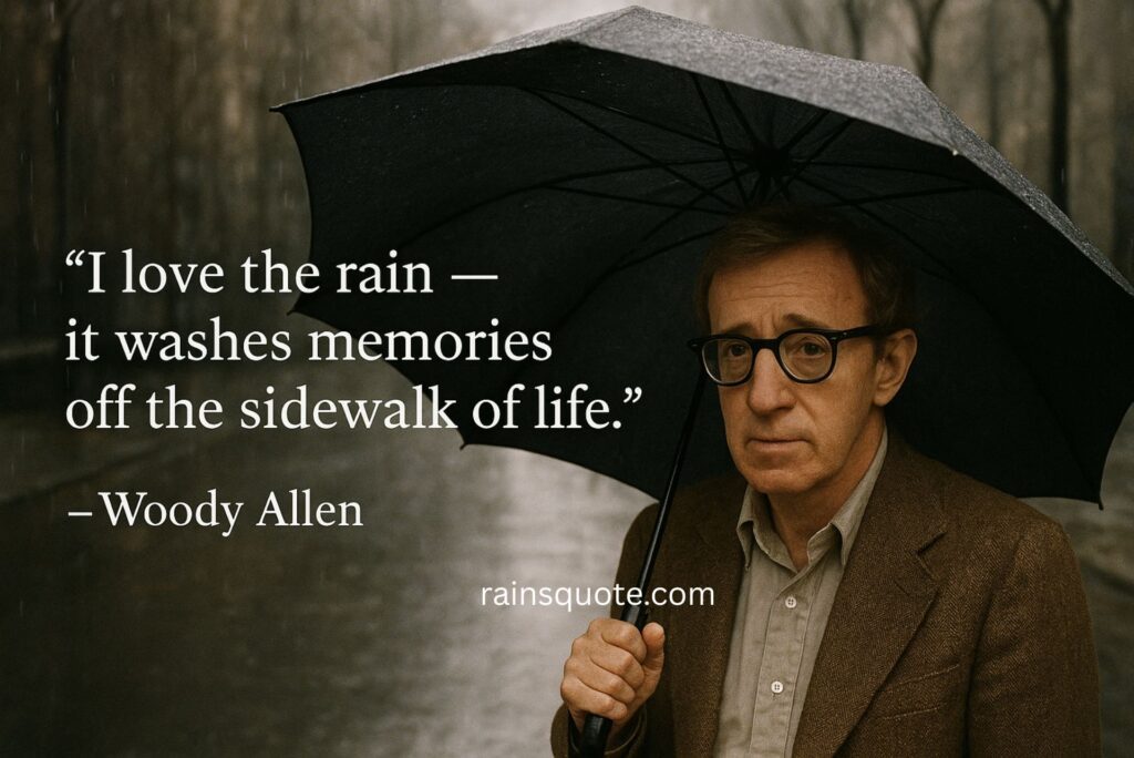 “I love the rain — it washes memories off the sidewalk of life.”