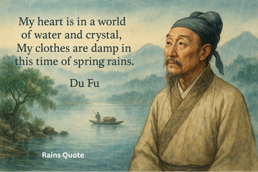 βMy heart is in a world of water and crystal,
My clothes are damp in this time of spring rains.β
