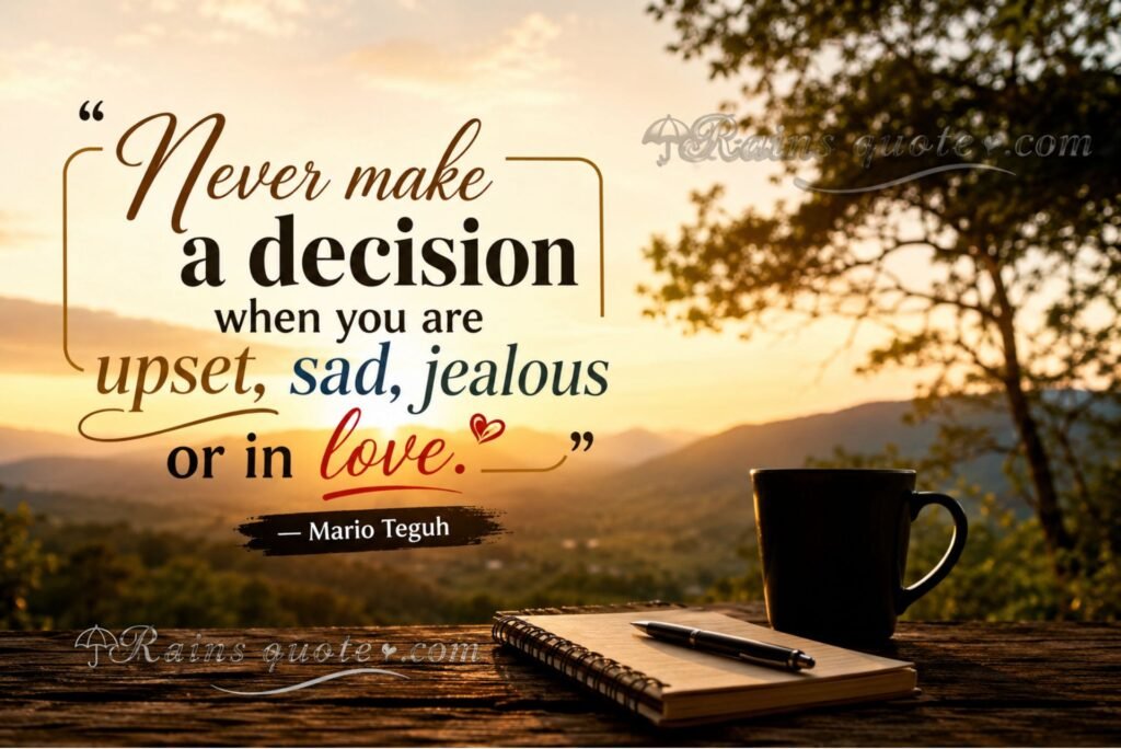 “Never make a decision when you are upset, sad, jealous or in love.”
