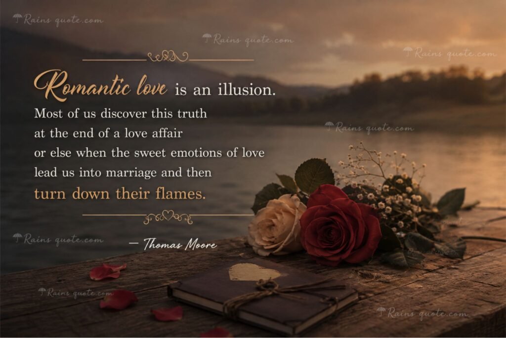 “Romantic love is an illusion. Most of us discover this truth at the end of a love affair or else when the sweet emotions of love lead us into marriage and then turn down their flames.”