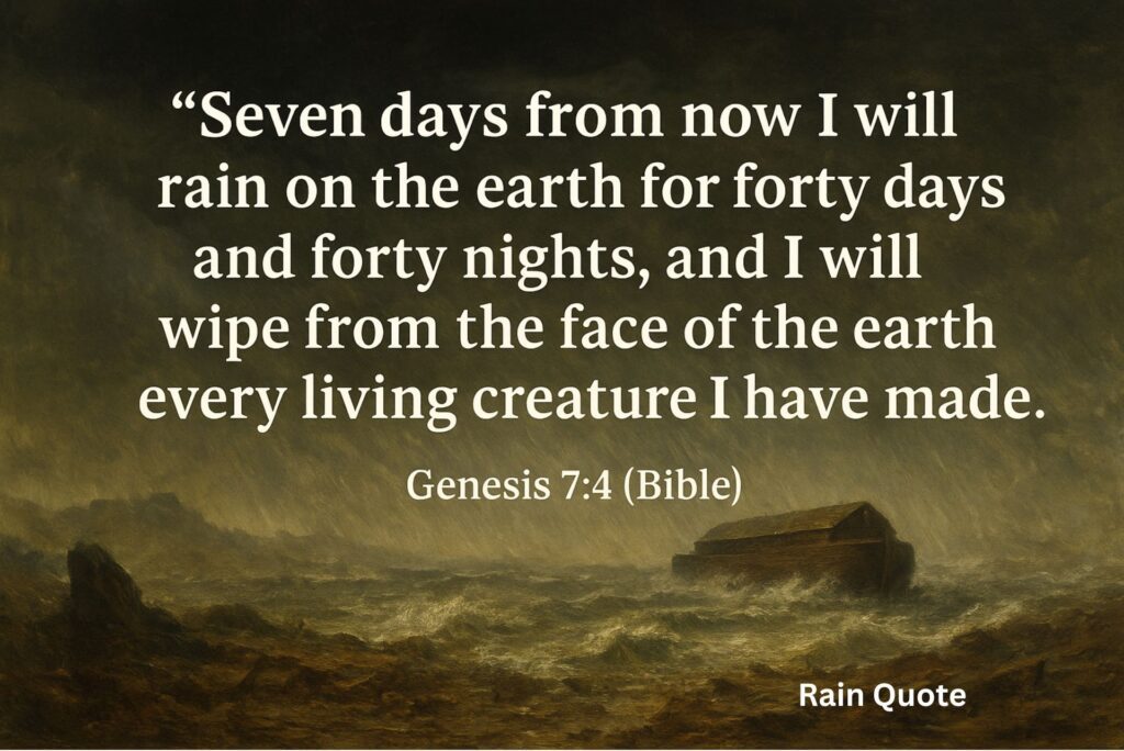 ”Seven days from now I will rain on the earth for forty days and forty nights, and I will wipe from the face of the earth every living creature I have made.”