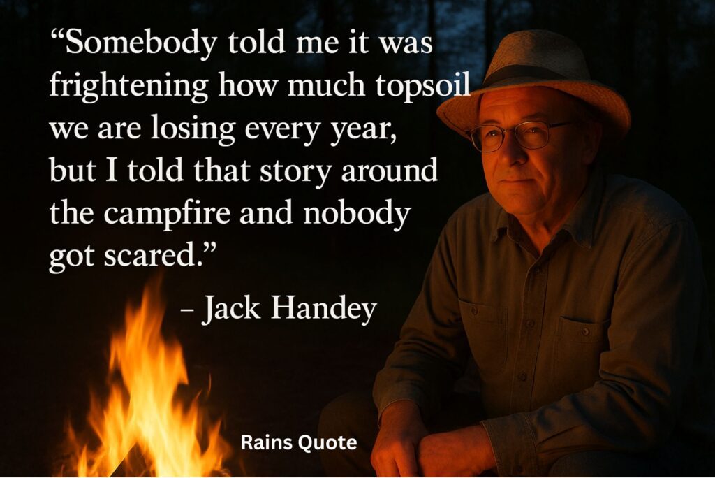 ”Somebody told me it was frightening how much topsoil we are losing every year, but I told that story around the campfire and nobody got scared.”