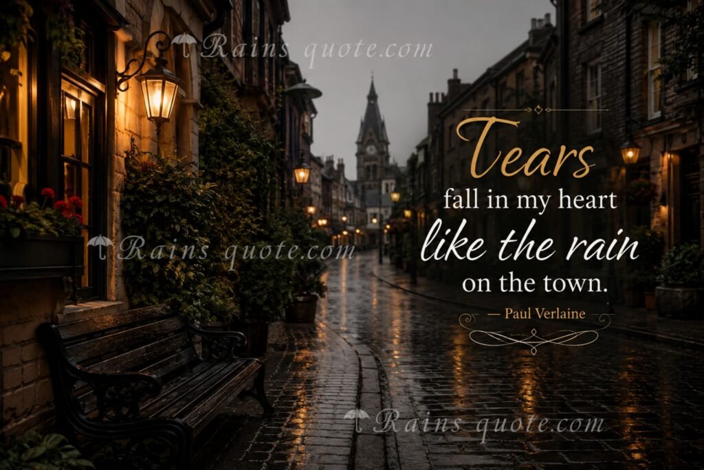 “Tears fall in my heart like the rain on the town.”