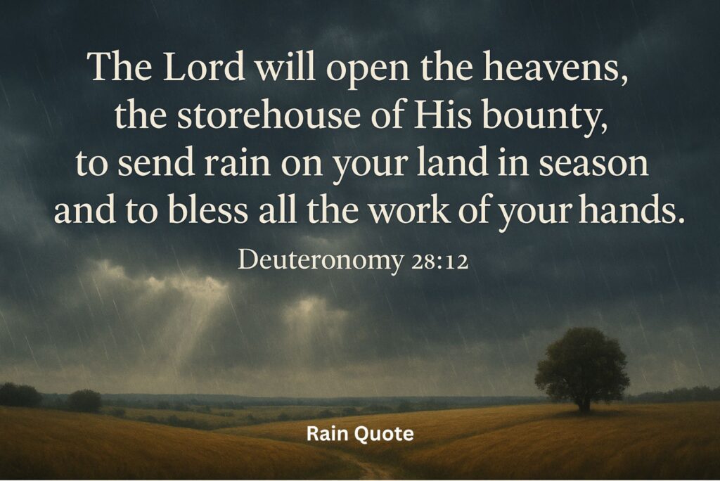 “The Lord will open the heavens, the storehouse of His bounty, to send rain on your land in season and to bless all the work of your hands.”