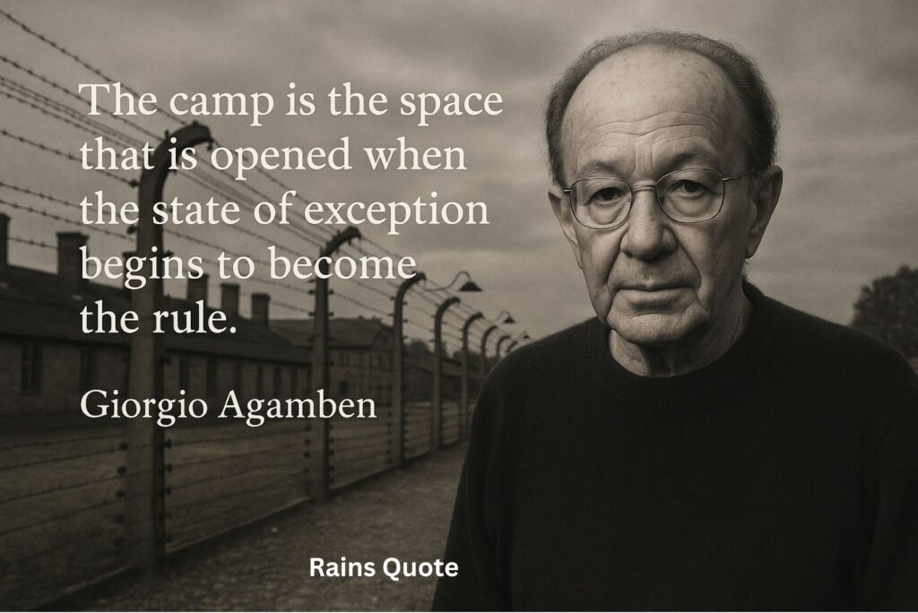 ”The camp is the space that is opened when the state of exception begins to become the rule.”