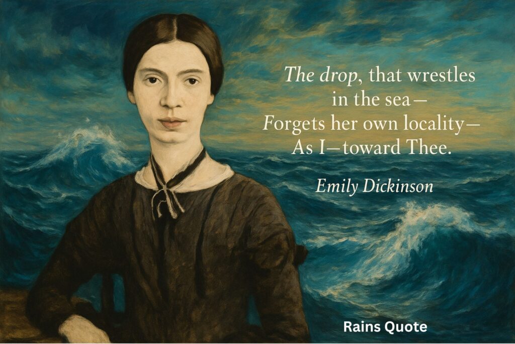 “The drop, that wrestles in the sea —
Forgets her own locality —
As I — toward Thee.”