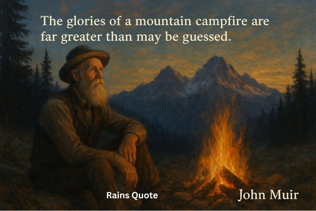”The glories of a mountain campfire are far greater than may be guessed.”