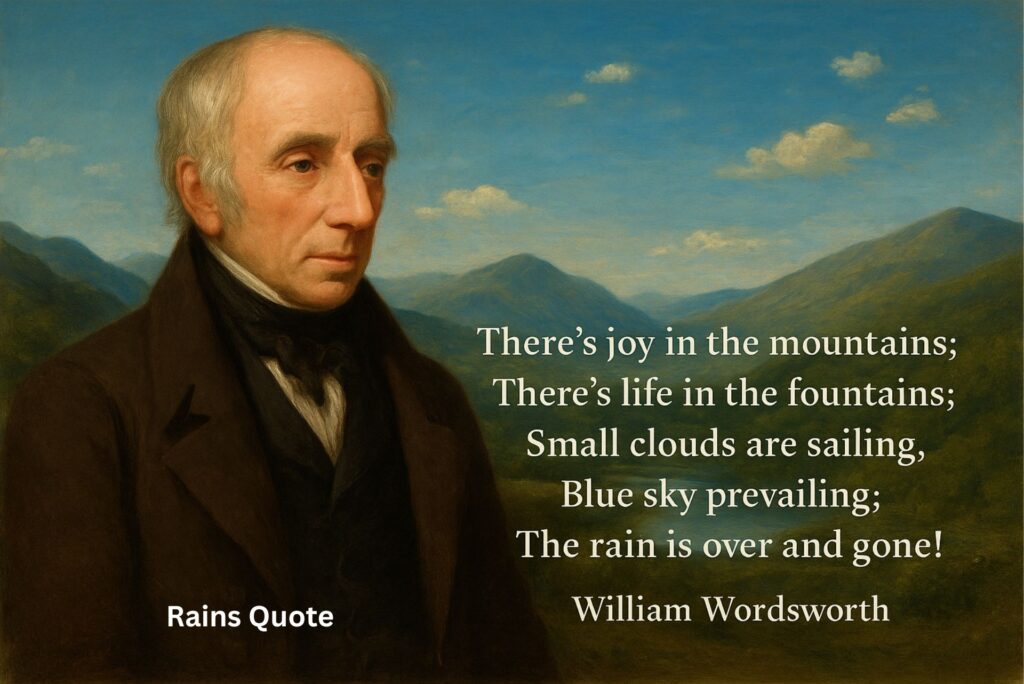 βThereβs joy in the mountains;
Thereβs life in the fountains;
Small clouds are sailing,
Blue sky prevailing;
The rain is over and gone!β
