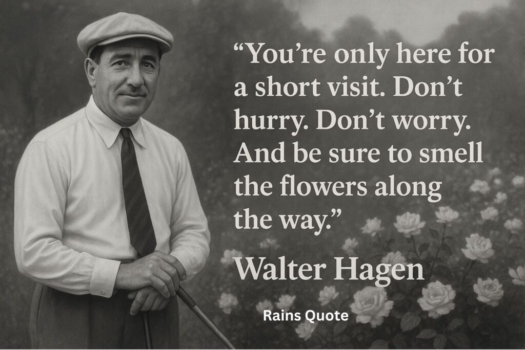βYouβre only here for a short visit. Donβt hurry. Donβt worry. And be sure to smell the flowers along the way.β