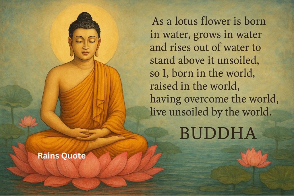โAs a lotus flower is born in water, grows in water and rises out of water to stand above it unsoiled, so I, born in the world, raised in the world, having overcome the world, live unsoiled by the world.โ
