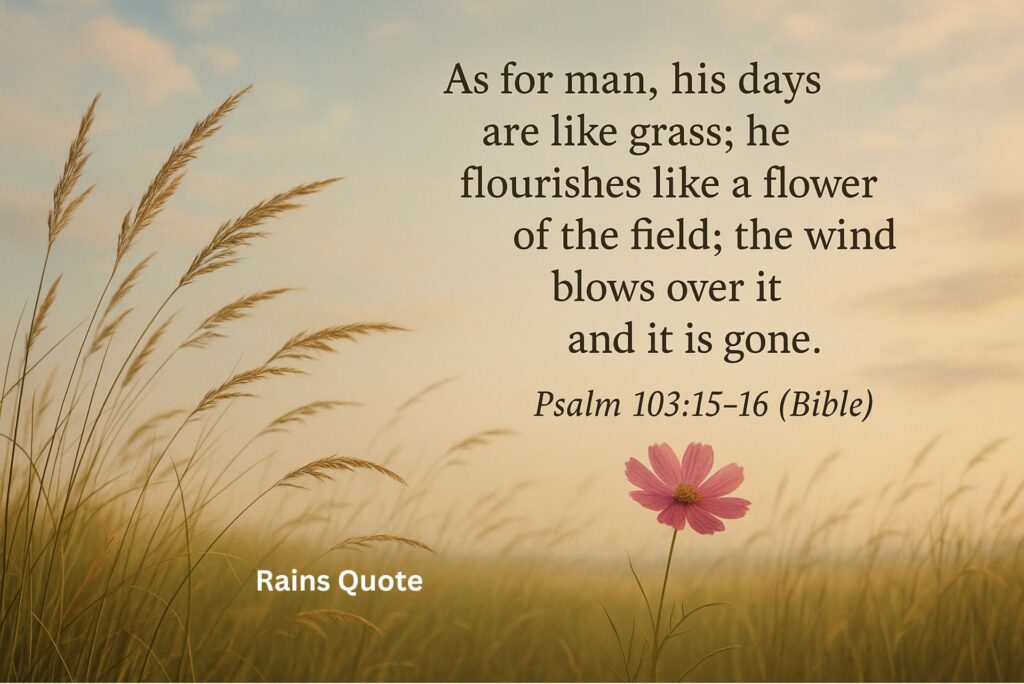 ”As for man, his days are like grass; he flourishes like a flower of the field, the wind blows over it and it is gone.”