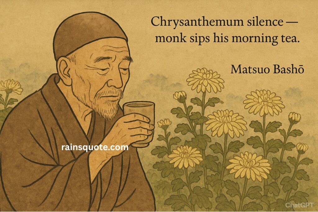 “Chrysanthemum silence — monk sips his morning tea.”