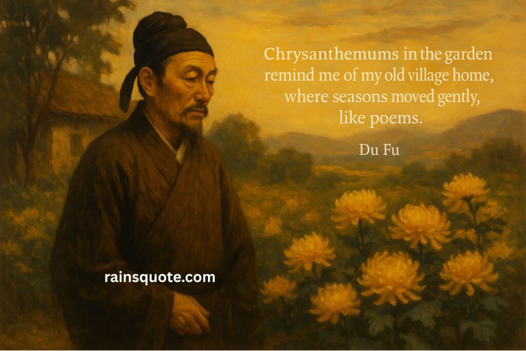 “Chrysanthemums in the garden remind me of my old village home, where seasons moved gently, like poems.”