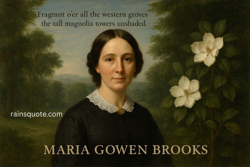 “Fragrant o’er all the western groves the tall magnolia towers unshaded.”