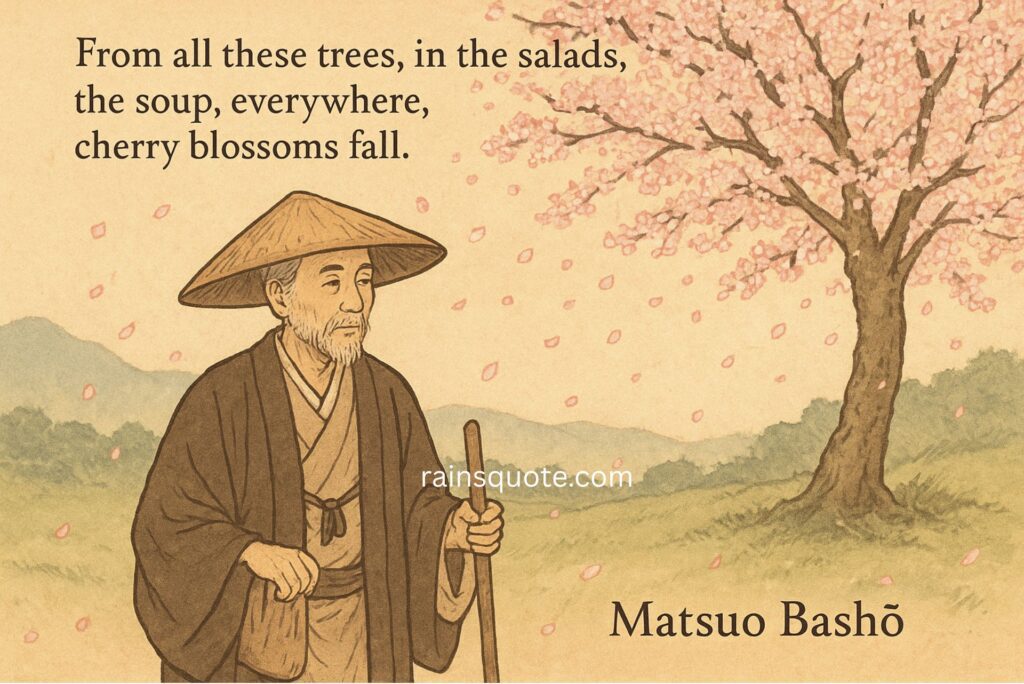 .“From all these trees, in the salads, the soup, everywhere, cherry blossoms fall.”