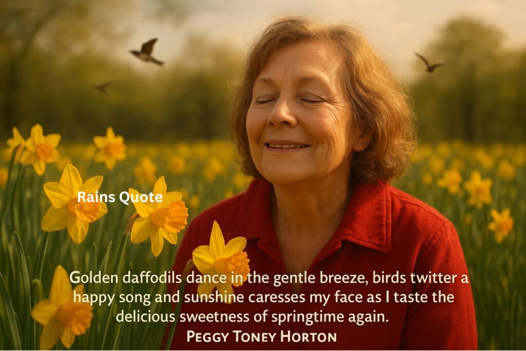 “Golden daffodils dance in the gentle breeze, birds twitter a happy song and sunshine caresses my face as I taste the delicious sweetness of springtime again.”