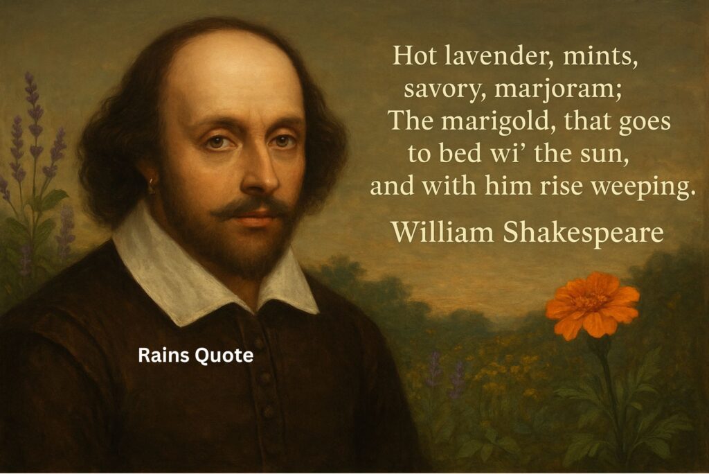 "Hot lavender, mints, savory, marjoram; The marigold, that goes to bed wi' the sun, and with him rise weeping."