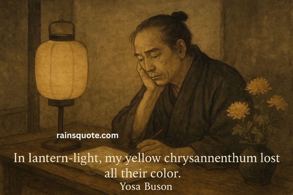 “In lantern-light, my yellow chrysanthemums lost all their color.”