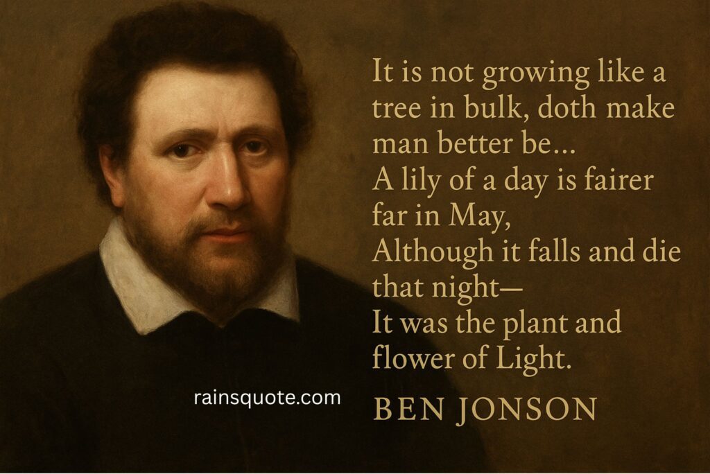 “It is not growing like a tree in bulk, doth make man better be… A lily of a day is fairer far in May, Although it falls and die that night—It was the plant and flower of Light.”