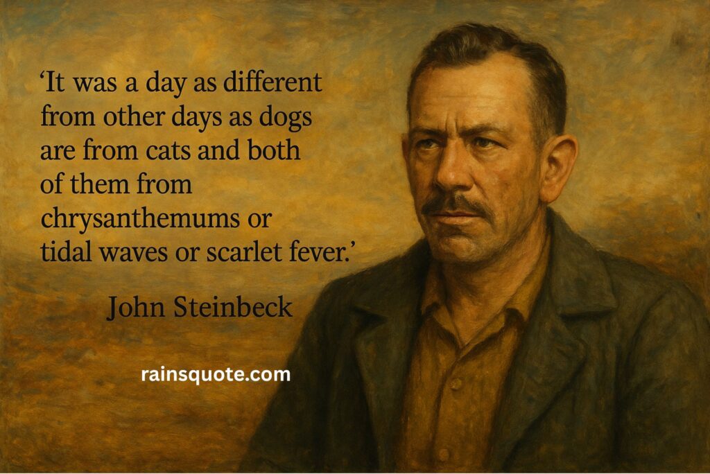 “It was a day as different from other days as dogs are from cats and both of them from chrysanthemums or tidal waves or scarlet fever.”