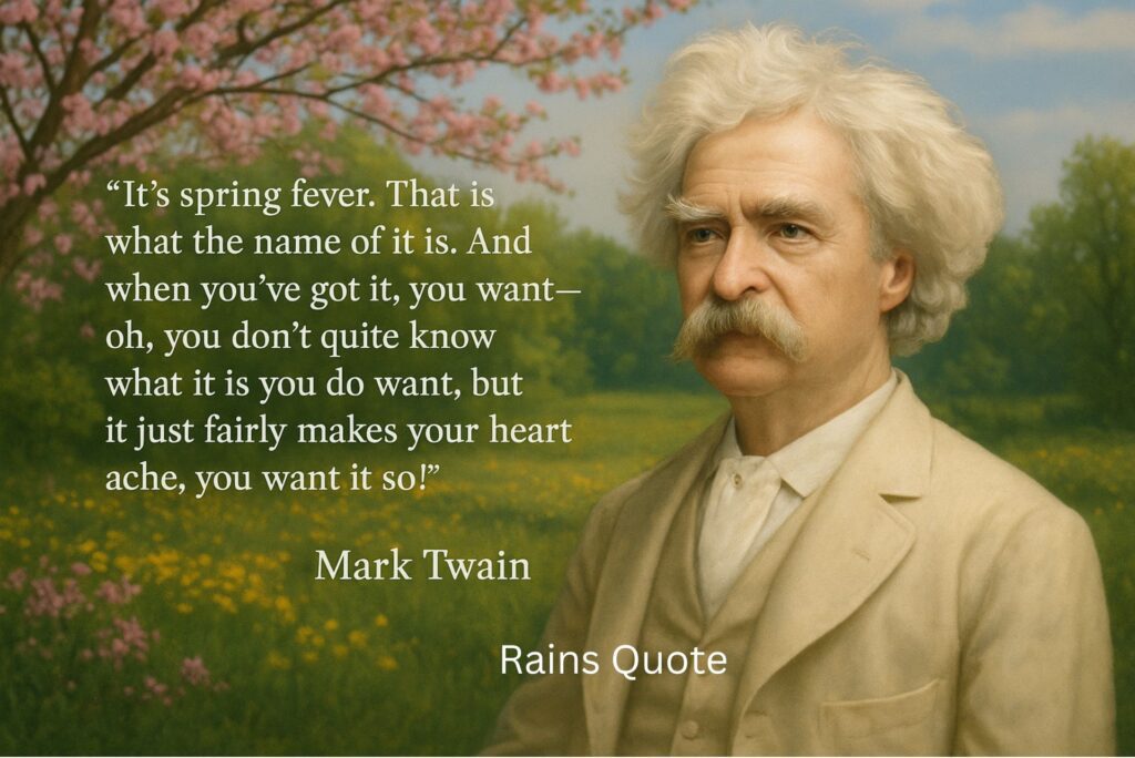 “It’s spring fever. That is what the name of it is. And when you’ve got it, you want—oh, you don’t quite know what it is you do want, but it just fairly makes your heart ache, you want it so!”