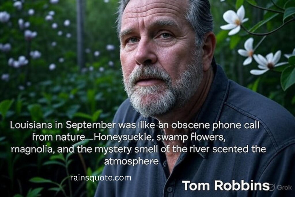“Louisiana in September was like an obscene phone call from nature… Honeysuckle, swamp flowers, magnolia, and the mystery smell of the river scented the atmosphere.”