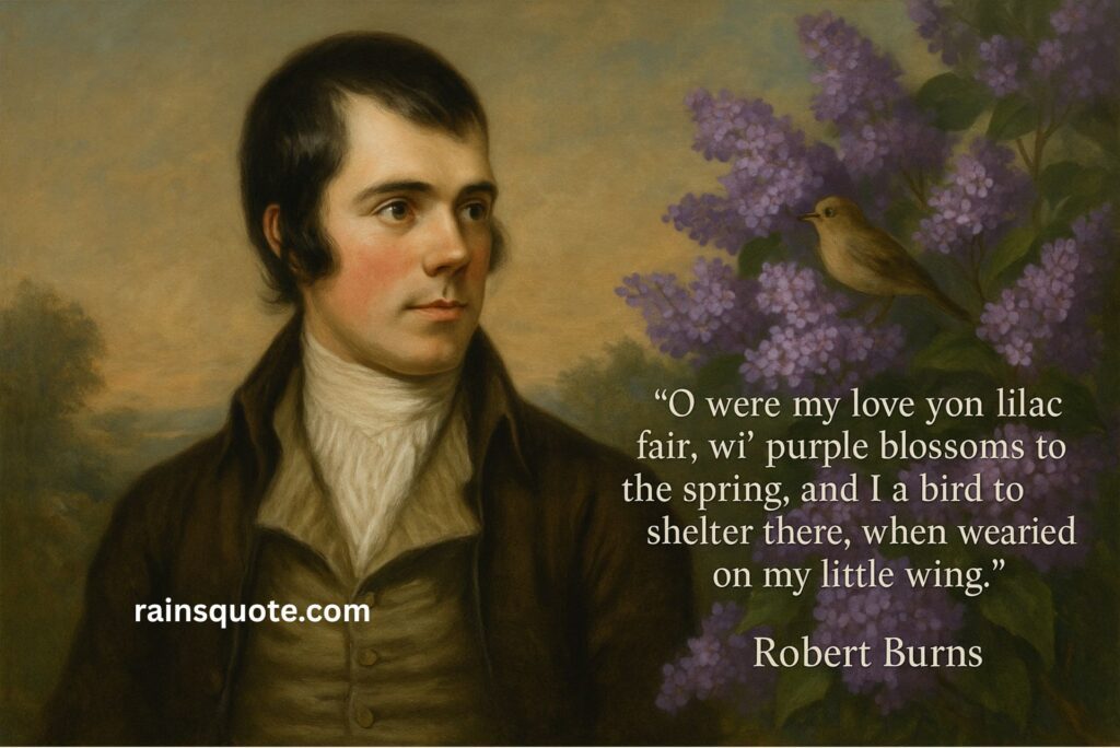 “O were my love yon lilac fair, wi’ purple blossoms to the spring, and I a bird to shelter there, when wearied on my little wing.”