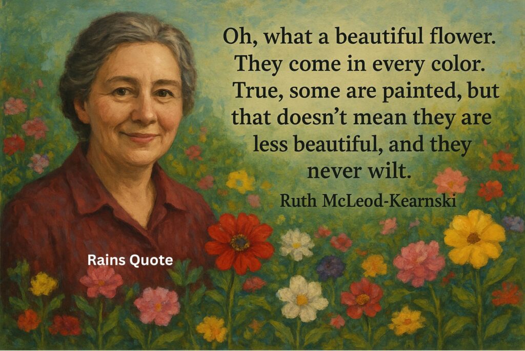 “Oh, what a beautiful flower. They come in every color. True, some are painted, but that doesn’t mean they are less beautiful, and they never wilt.”