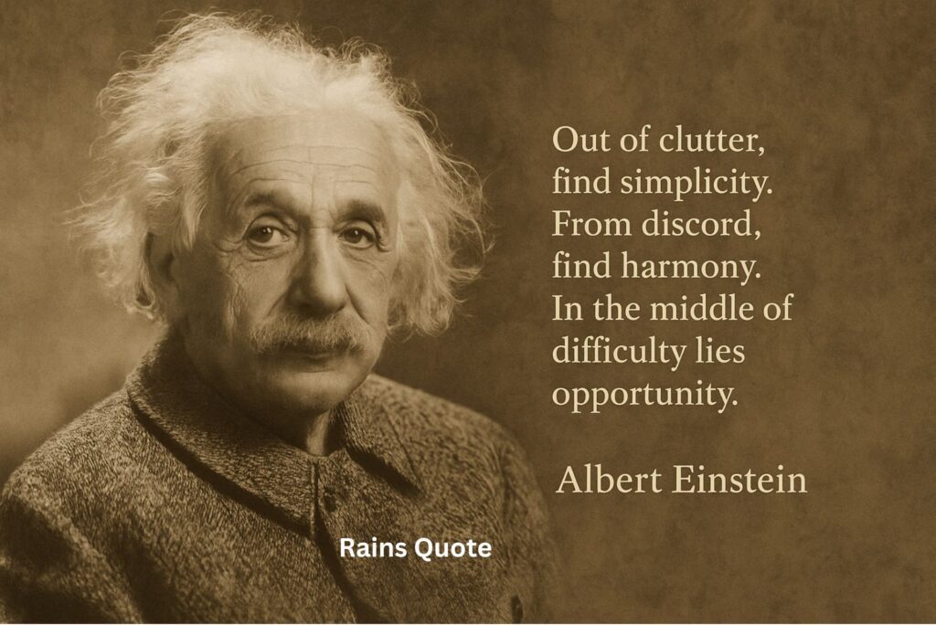 “Out of clutter, find simplicity. From discord, find harmony. In the middle of difficulty lies opportunity.”