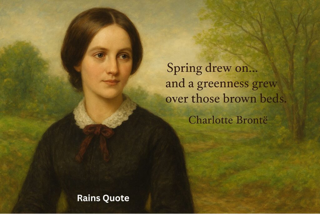 “Spring drew on… and a greenness grew over those brown beds.”