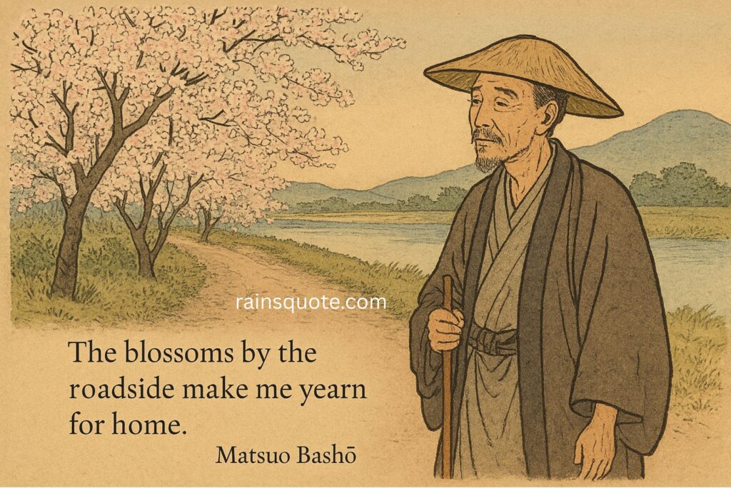 “The blossoms by the roadside make me yearn for home.”