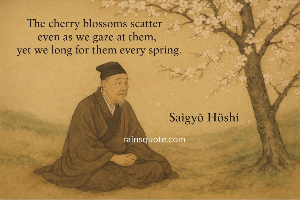 “The cherry blossoms scatter even as we gaze at them, yet we long for them every spring.”