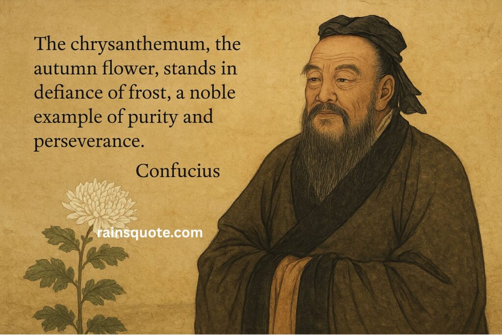 “The chrysanthemum, the autumn flower, stands in defiance of frost, a noble example of purity and perseverance.”
