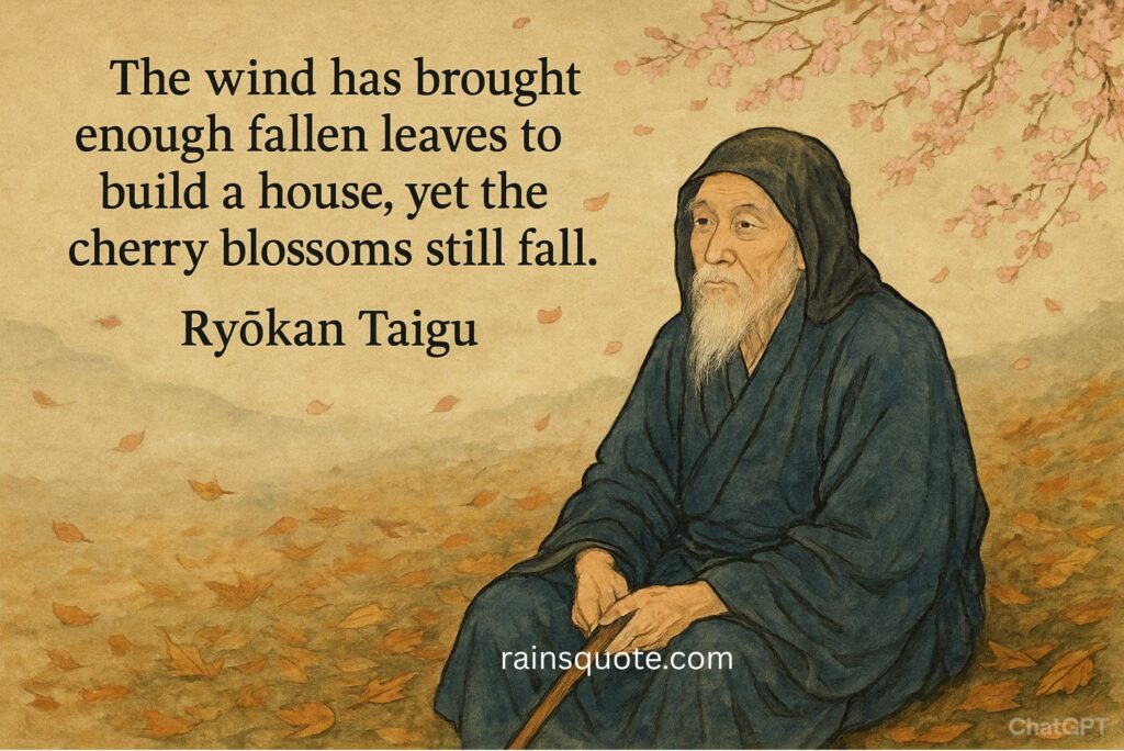 “The wind has brought enough fallen leaves to build a house, yet the cherry blossoms still fall.”