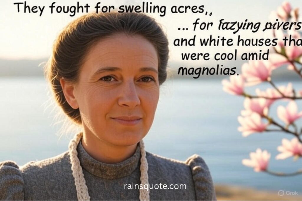 “They fought for swelling acres, … for lazy yellow rivers and white houses that were cool amid magnolias.”