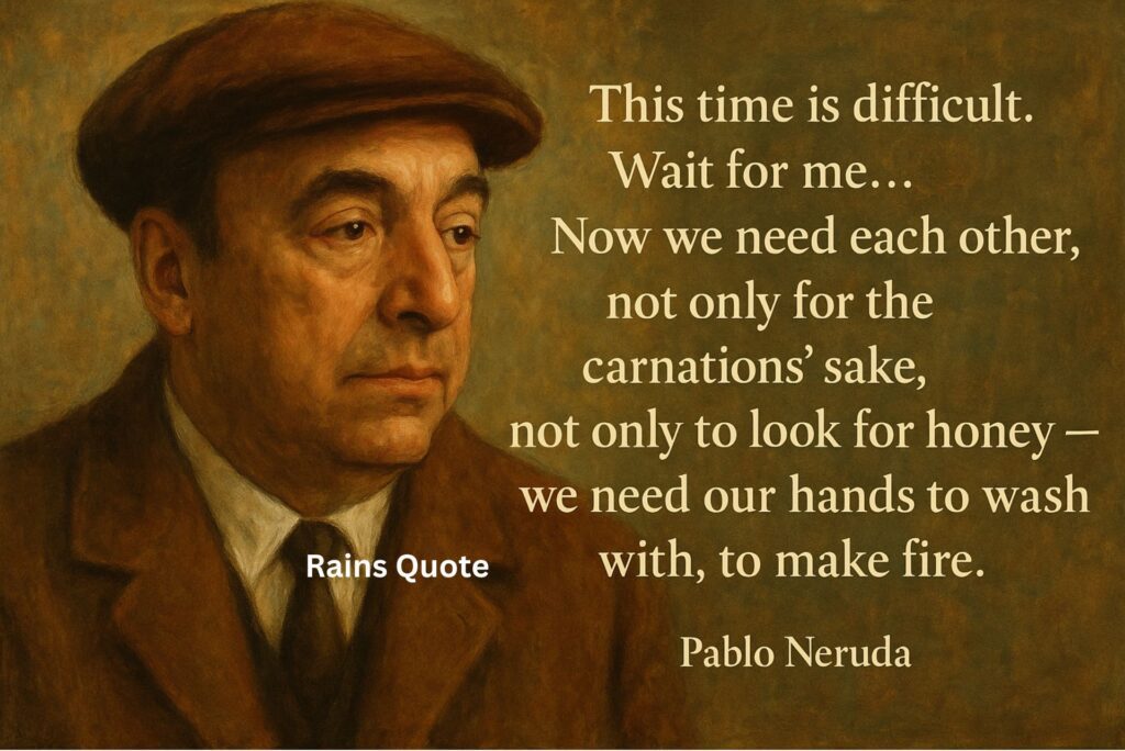 “This time is difficult. Wait for me… Now we need each other, not only for the carnations’ sake, not only to look for honey — we need our hands to wash with, to make fire.”