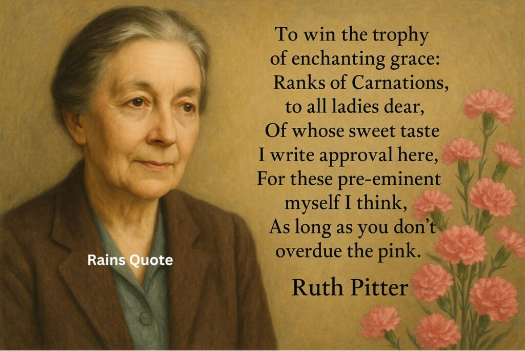 “To win the trophy of enchanting grace: Ranks of Carnations, to all ladies dear, Of whose sweet taste I write approval here, For these pre-eminent myself I think, As long as you don't overdue the pink.”
