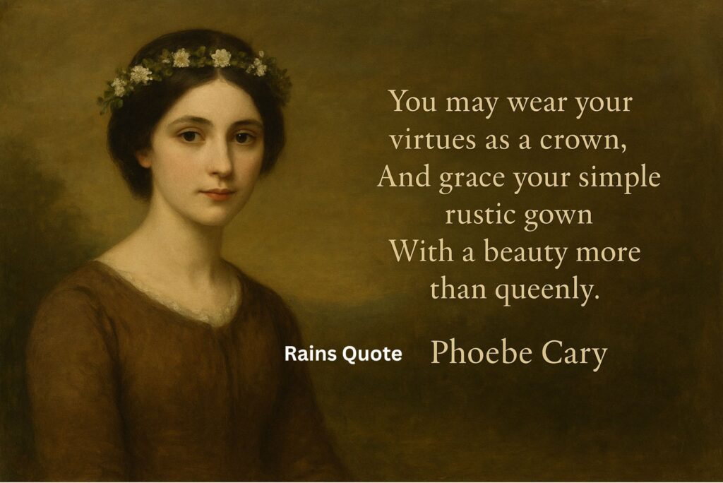 “You may wear your virtues as a crown,
And grace your simple rustic gown
With a beauty more than queenly.”