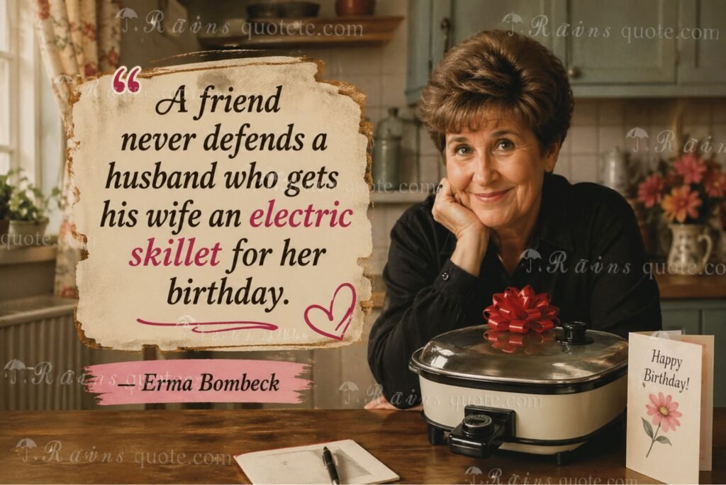 “A friend never defends a husband who gets his wife an electric skillet for her birthday.”