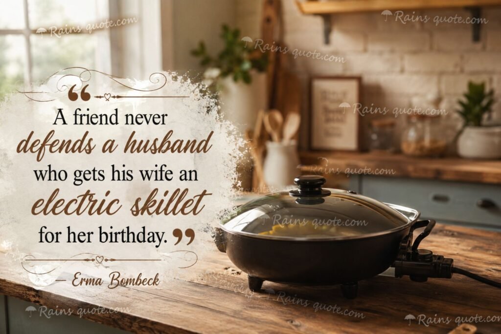 “A friend never defends a husband who gets his wife an electric skillet for her birthday.” 
