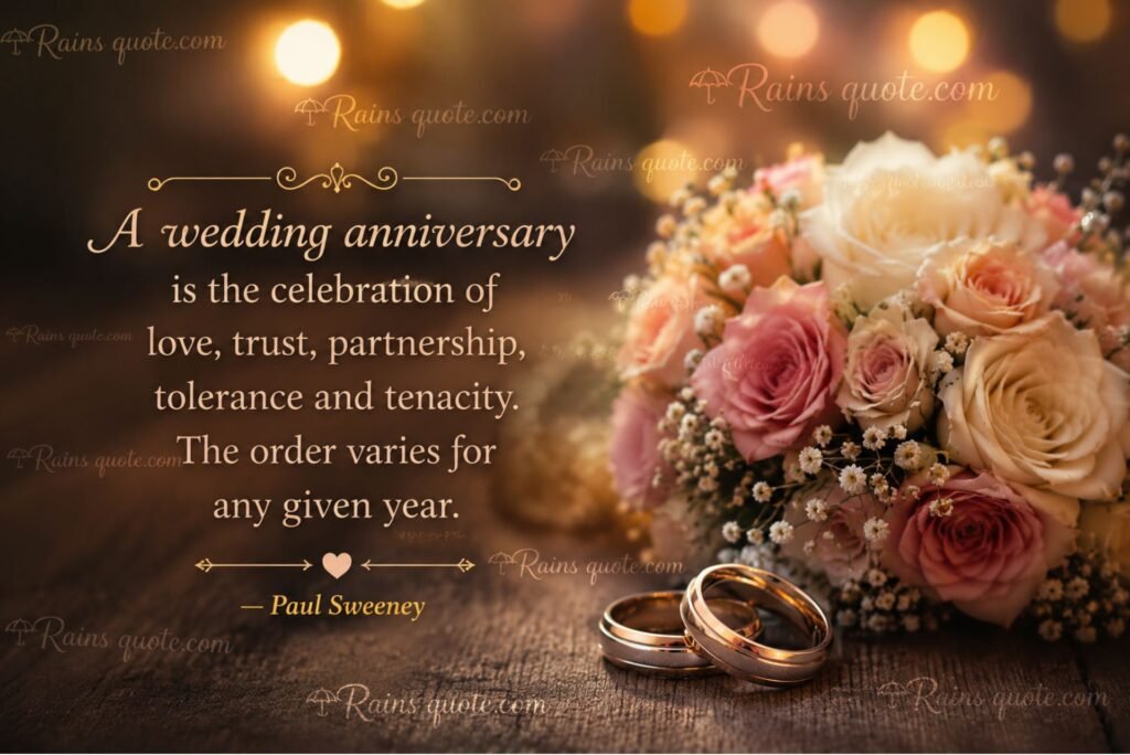  “A wedding anniversary is the celebration of love, trust, partnership, tolerance and tenacity. The order varies for any given year.”