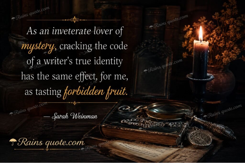 “As an inveterate lover of mystery, cracking the code of a writer's true identity has the same effect, for me, as tasting forbidden fruit.”