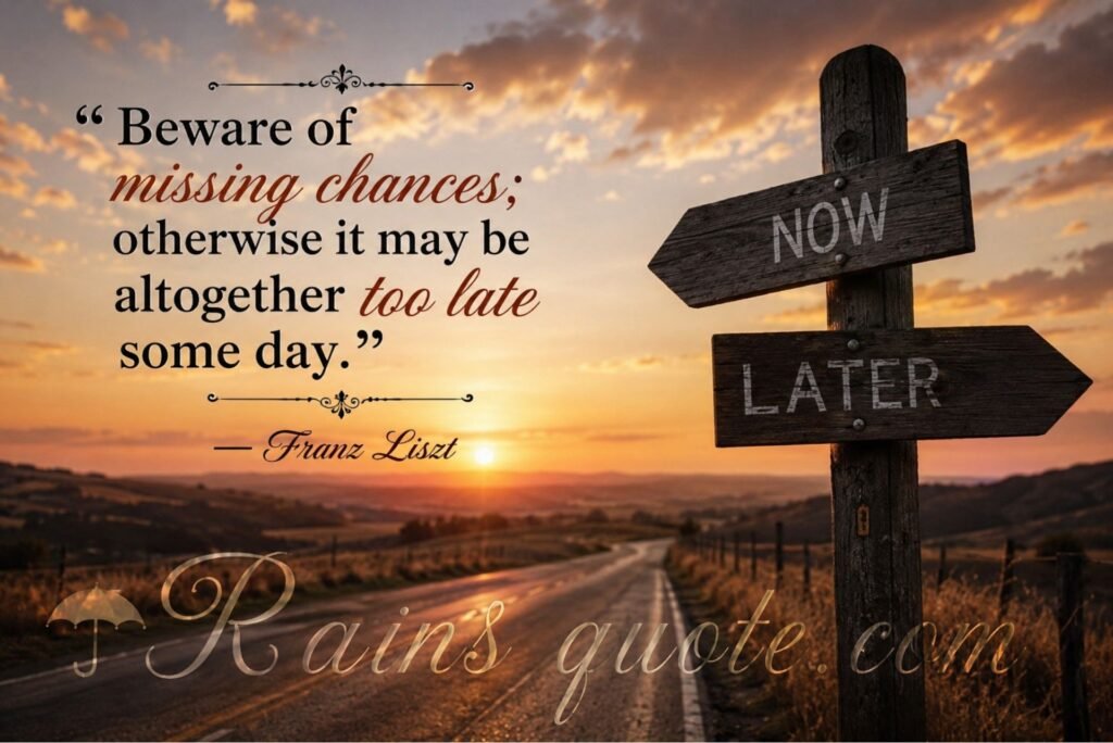 “Beware of missing chances; otherwise it may be altogether too late some day.”