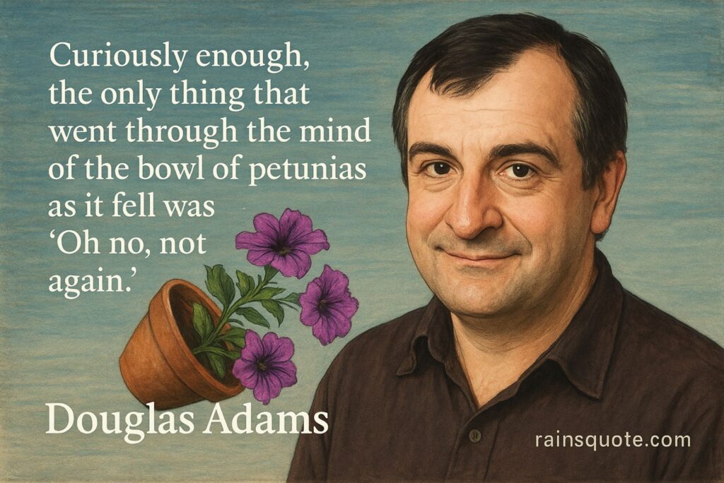 “Curiously enough, the only thing that went through the mind of the bowl of petunias as it fell was ‘Oh no, not again.’”